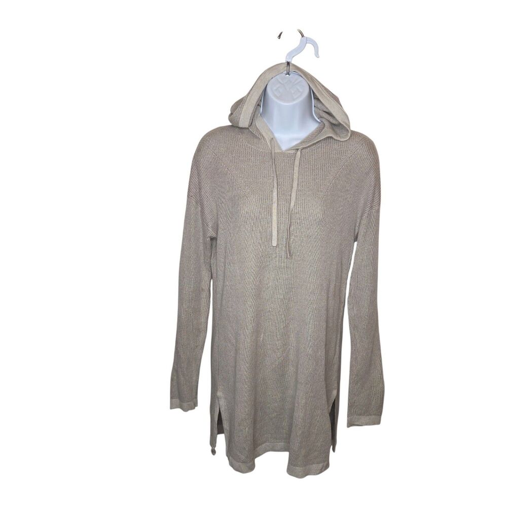J. Jill Beige Lightweight Ribbed Knit Hooded Tunic Sweater Size XS